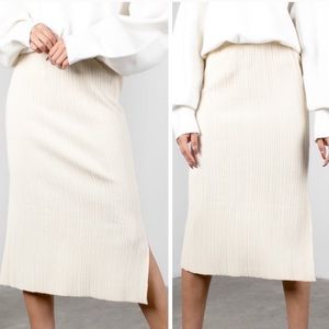 Cream Ribbed Midi Skirt
